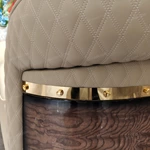 Curved Luxury Sofa Set with Diamond Quilted Craftsmanship, High-Gloss Natural Burl Wood Veneer & Gold Stainless Steel Accents